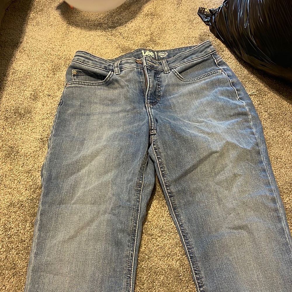 Regular fit straight leg mid rise jeans